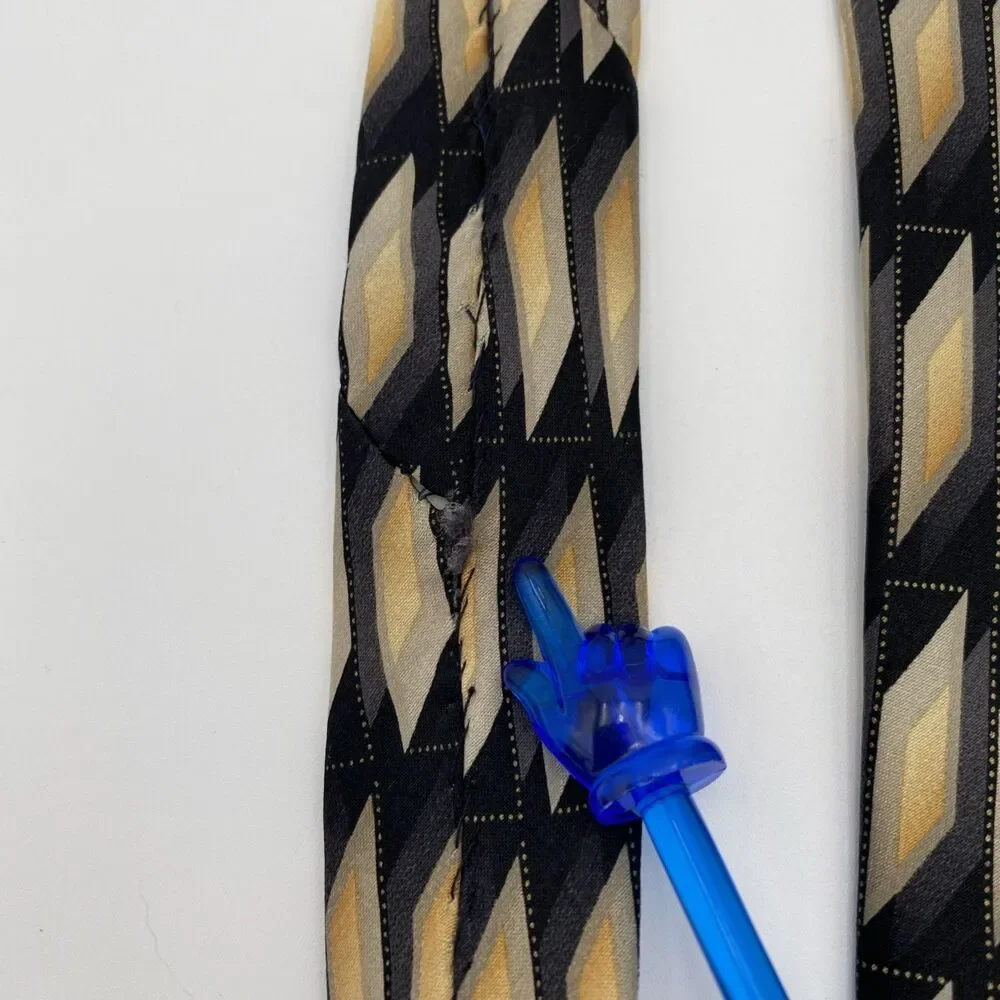 Vintage Giorgio Bissoni Silk Tie Geometric Black Gold Tan 52